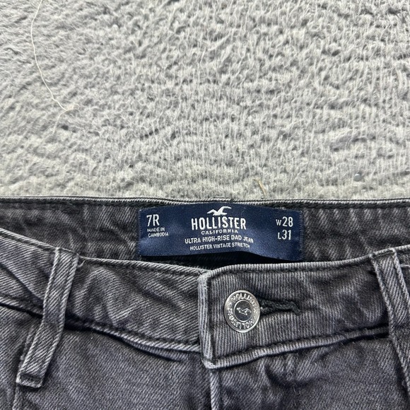 Vintage Hollister Jeans Women 7 Black Cotton Denim Straight Dad Stretch Hi-Rise - Picture 4 of 11